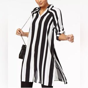 Alfani Striped Tunic Button Down S